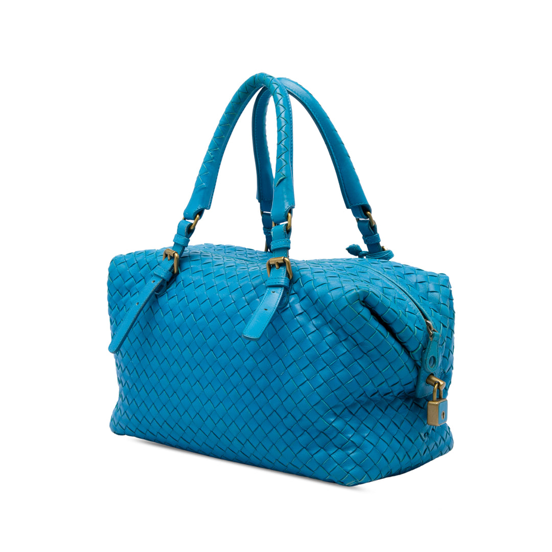 Bottega Veneta Intrecciato Boston Sac nappa Bleu – vue 2 – GABY PARIS