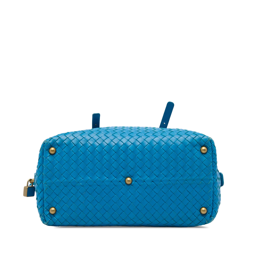Bottega Veneta Intrecciato Boston Sac nappa Bleu – vue 3 – GABY PARIS