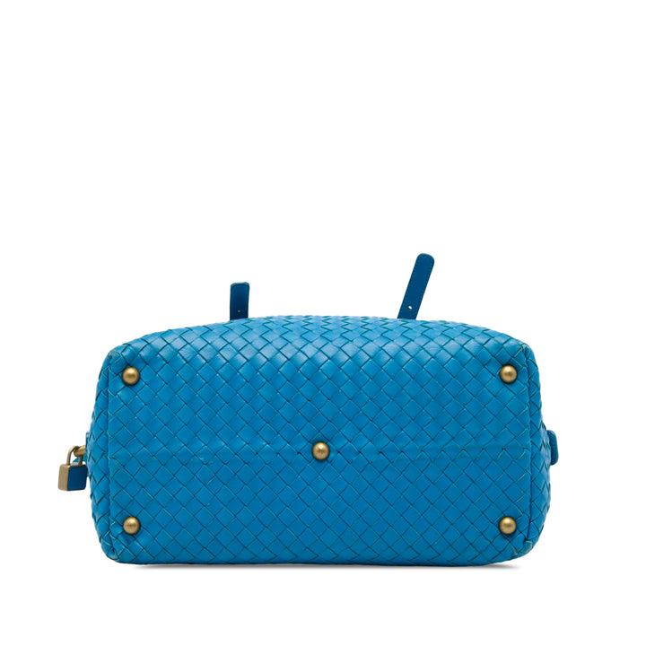 Bottega Veneta Intrecciato Boston Sac nappa Bleu – vue 3 – GABY PARIS
