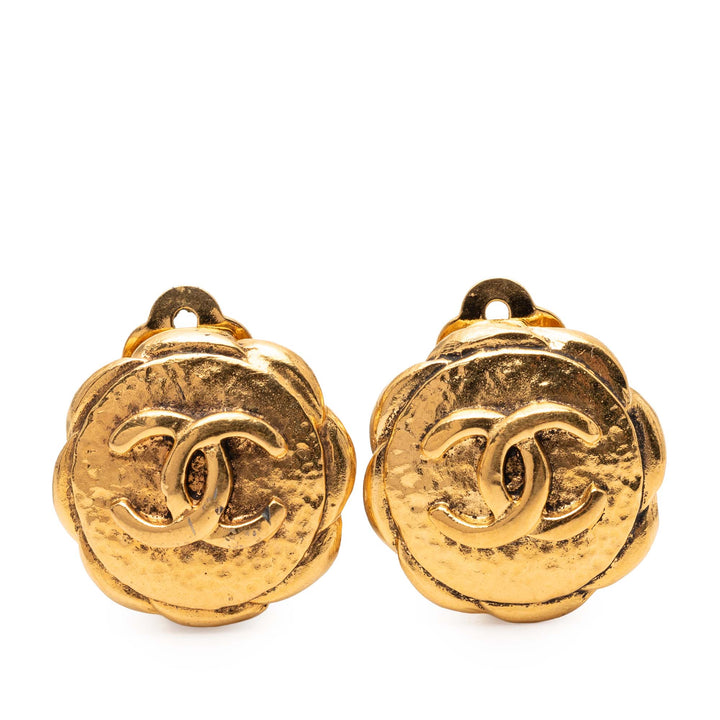Chanel CC plaqué Rond Clip on Boucles d’oreilles