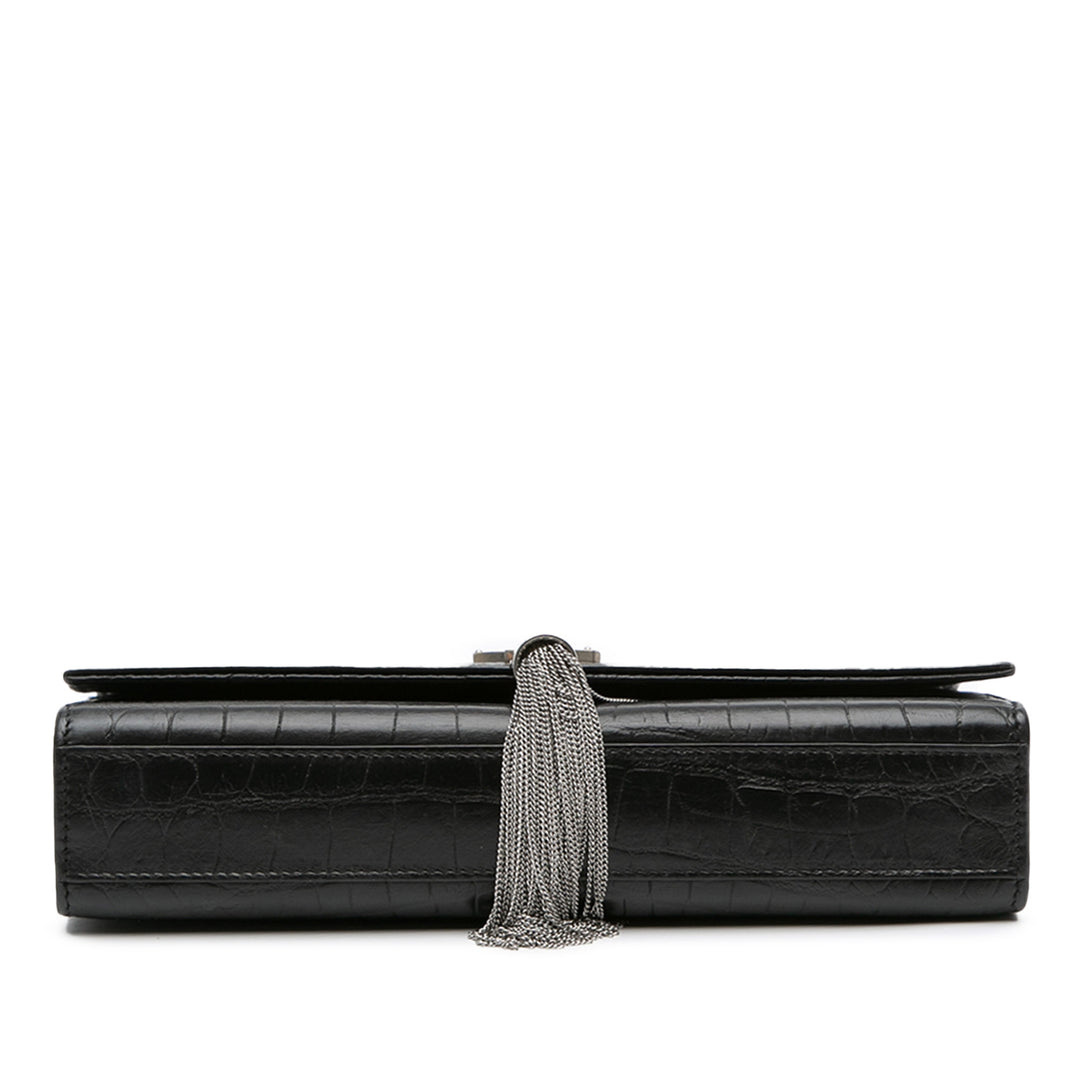 Saint Laurent Medium Croc embossé Cuir Kate Tassel Sac porté croisé
