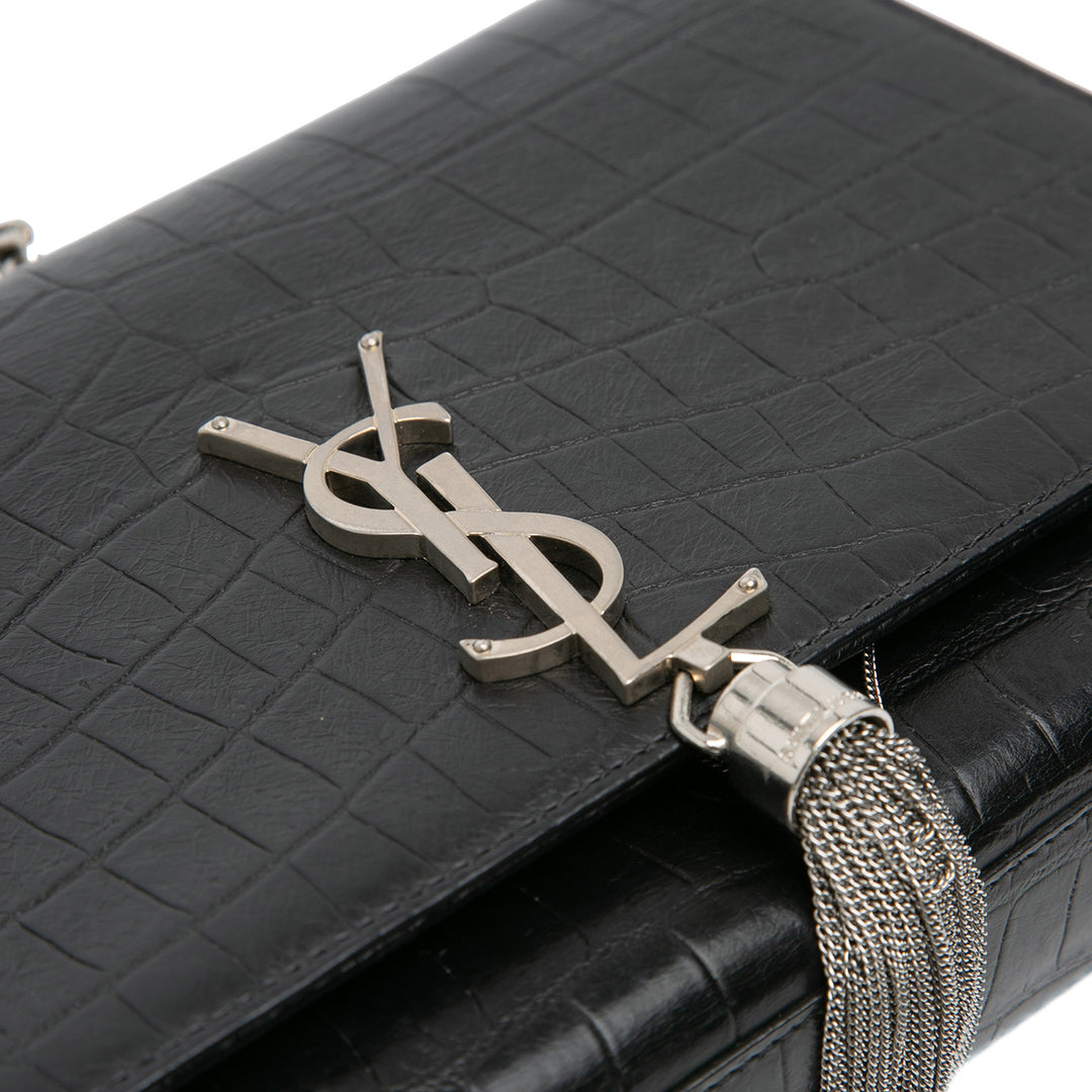 Saint Laurent Medium Croc embossé Cuir Kate Tassel Sac porté croisé