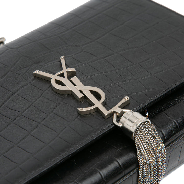 Saint Laurent Medium Croc embossé Cuir Kate Tassel Sac porté croisé