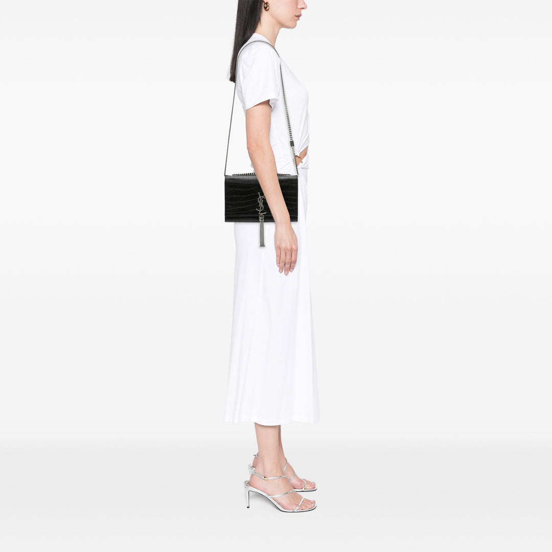 Saint Laurent Medium Croc embossé Cuir Kate Tassel Sac porté croisé
