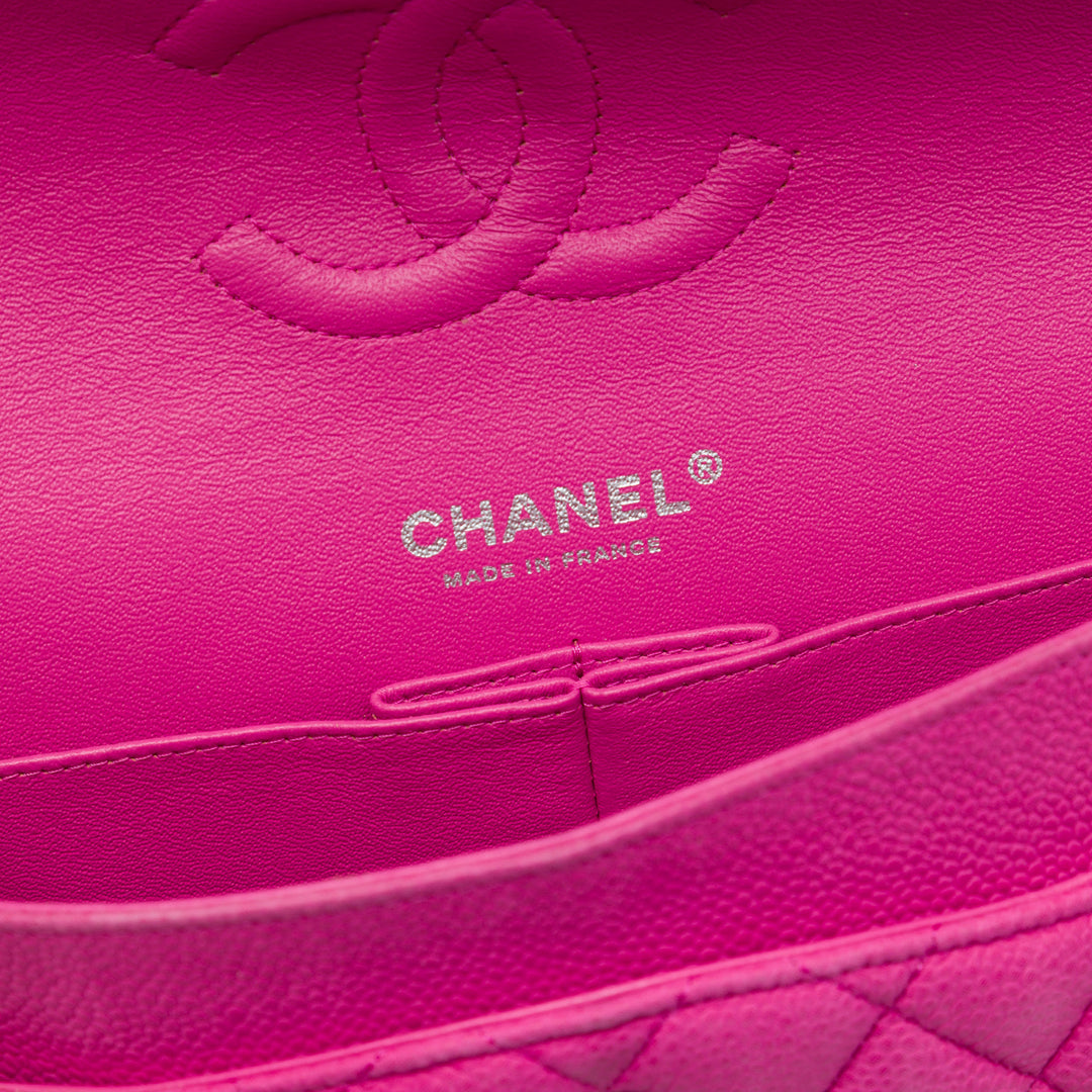 Classic Double rabat Moyen Cuir caviar Rose