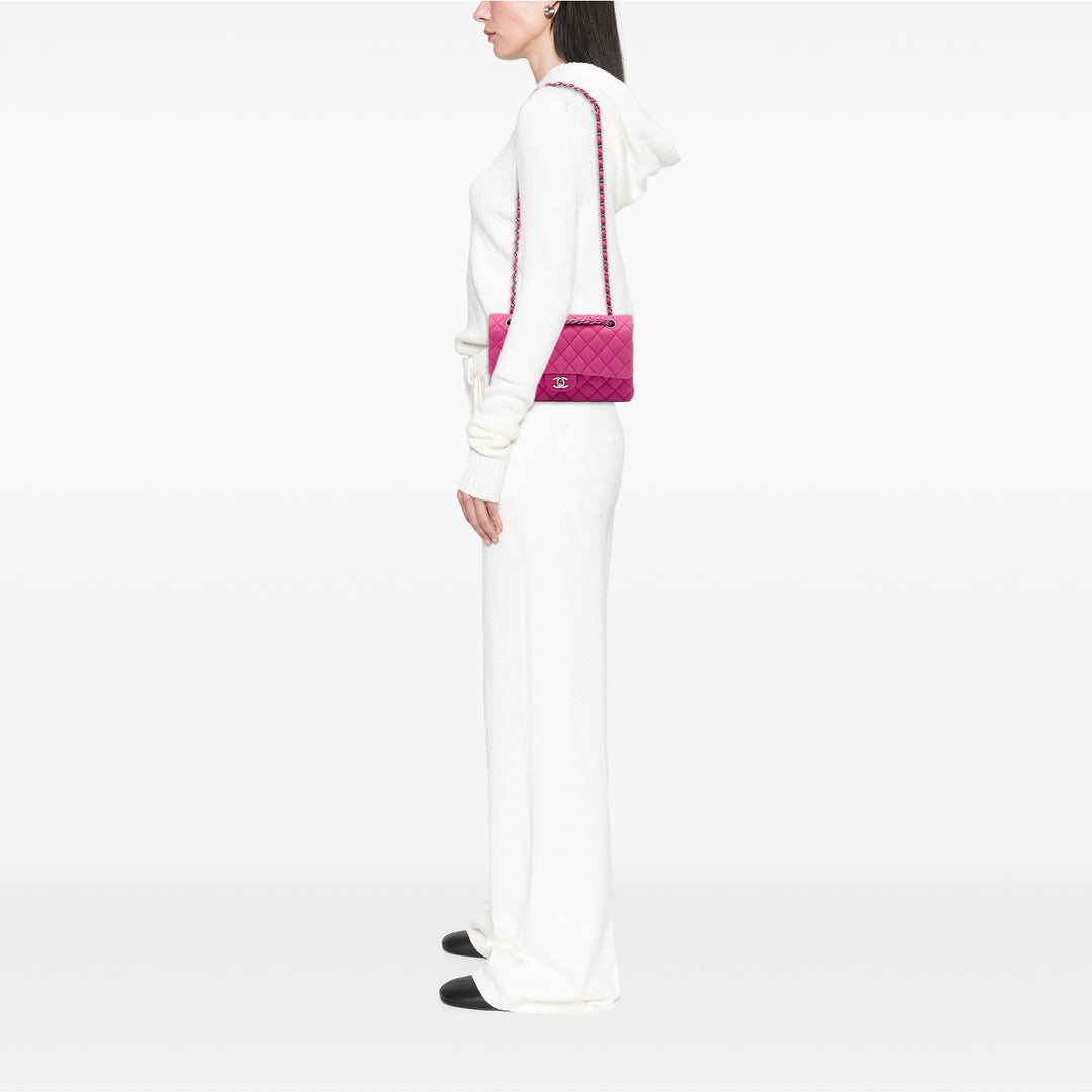 Classic Double rabat Moyen Cuir caviar Rose