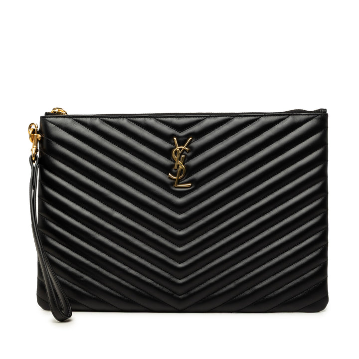 Chevron Cassandre Document Étui Cuir de veau Noir