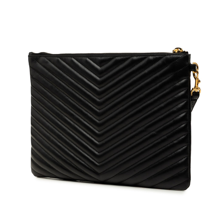 Chevron Cassandre Document Étui Cuir de veau Noir