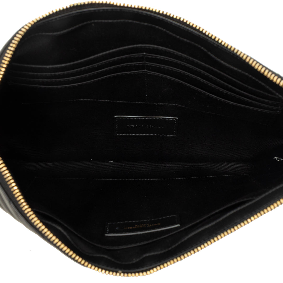Chevron Cassandre Document Étui Cuir de veau Noir