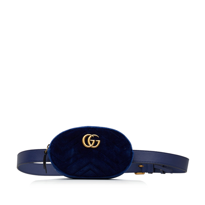 GG Marmont Matelasse Velvet Belt Bag Blue - Gaby Paris