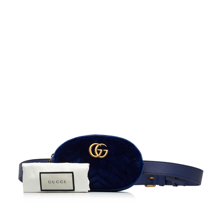 GG Marmont Matelasse Velvet Belt Bag Blue - Gaby Paris