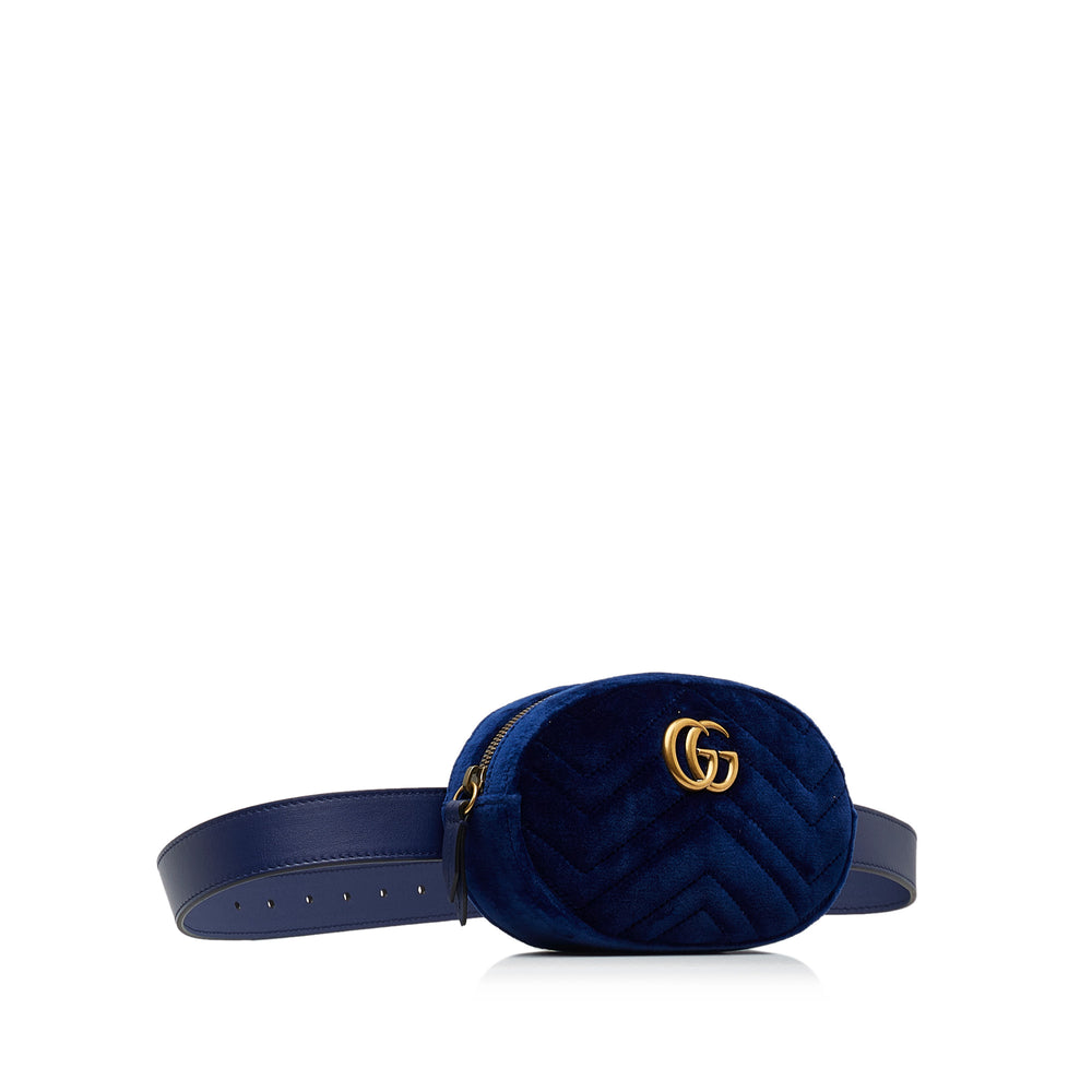 GG Marmont Matelasse Velvet Belt Bag Blue - Gaby Paris