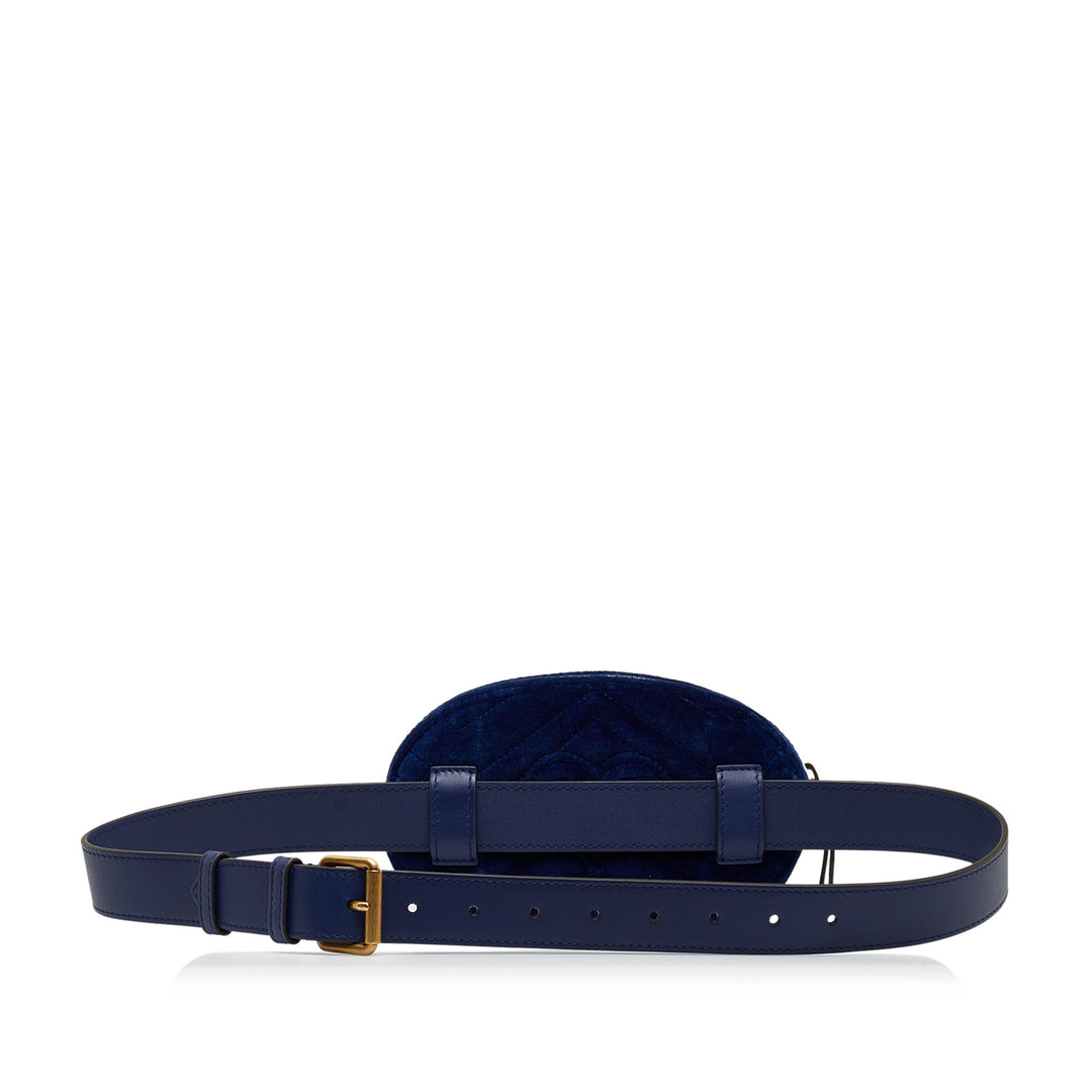 GG Marmont Matelasse Velvet Belt Bag Blue - Gaby Paris