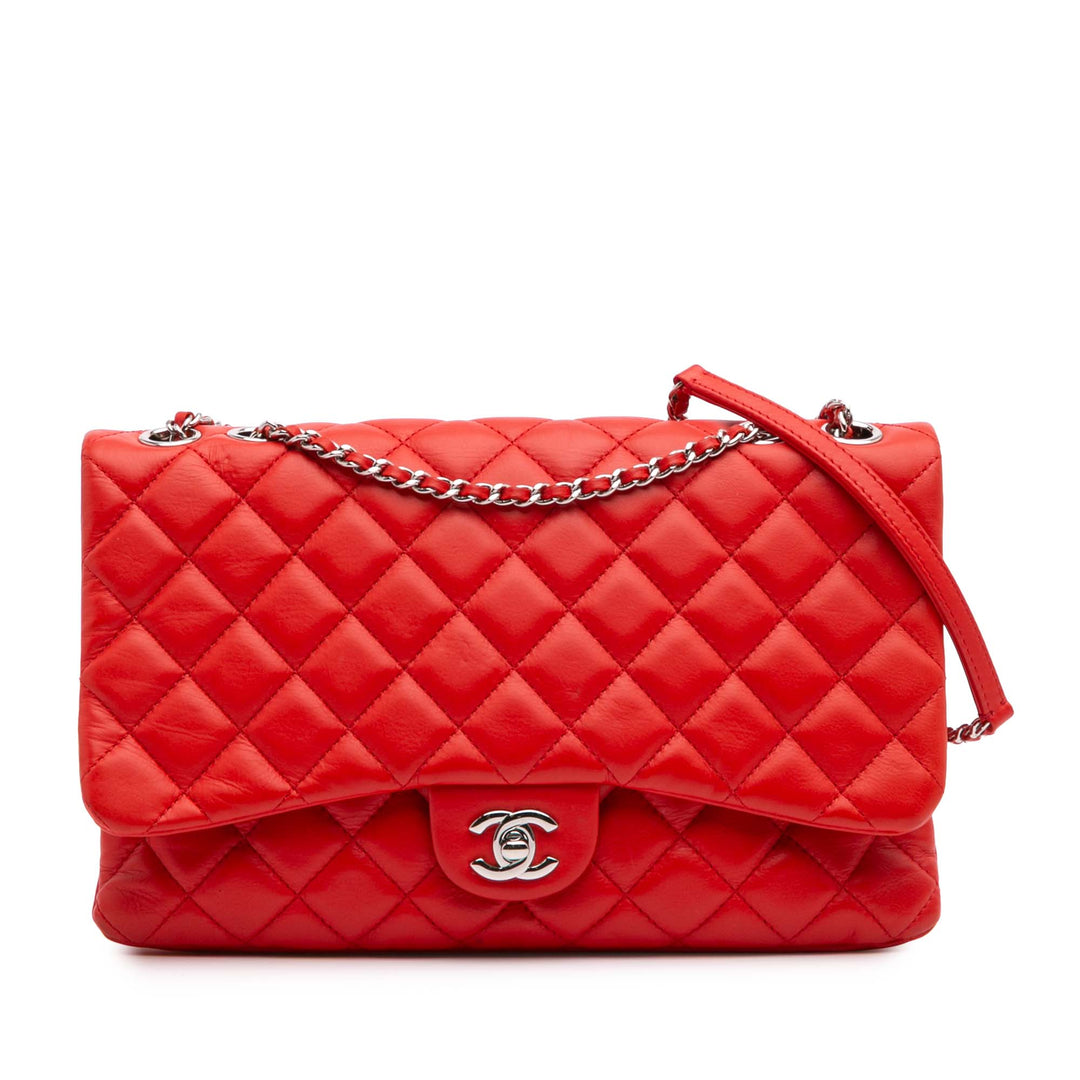 Jumbo Quilted Calfskin Tender Touch Flap Red - Gaby Paris