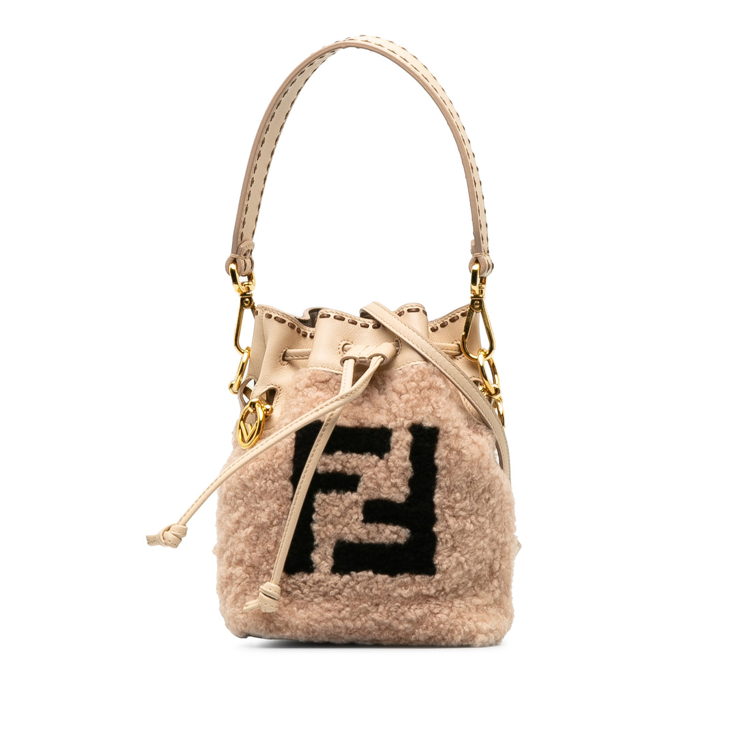 Shearling Mini Mon Tresor Bucket Bag Pink - Gaby Paris