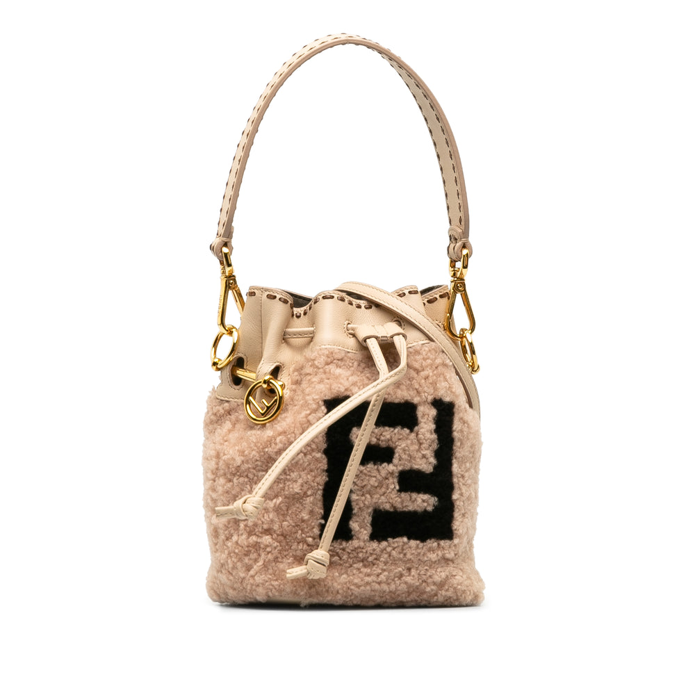 Shearling Mini Mon Tresor Bucket Bag Pink - Gaby Paris