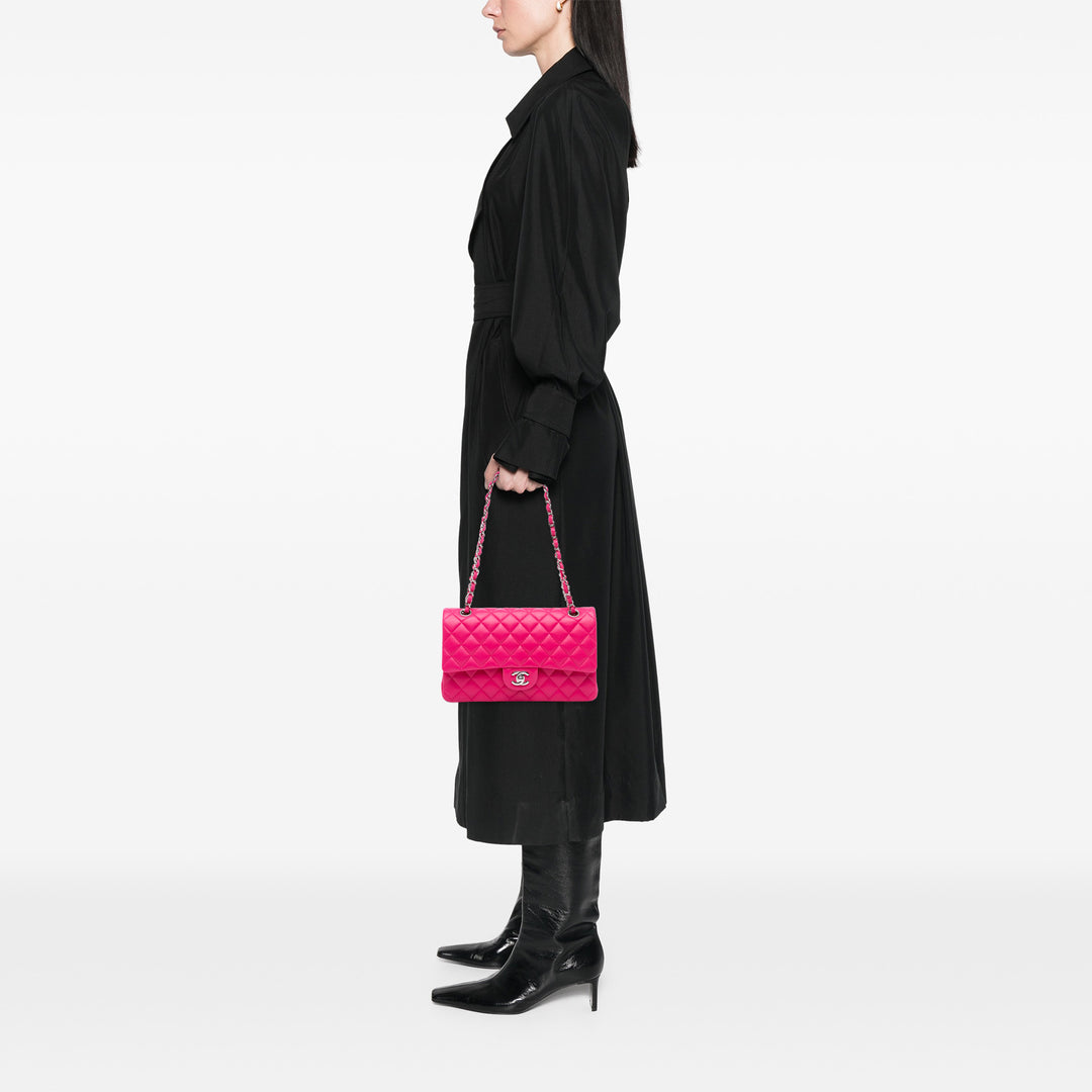 Chanel Medium Classic Cuir d’agneau Double rabat Rose – GABY PARIS Authentique