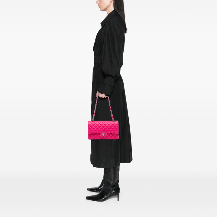 Chanel Medium Classic Cuir d’agneau Double rabat Rose – GABY PARIS Authentique