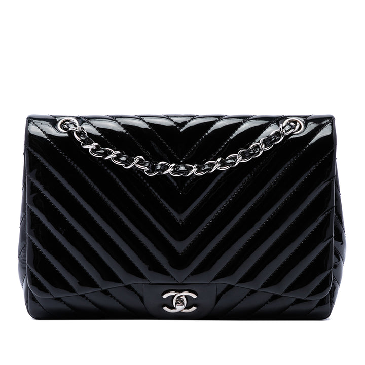 Chanel Jumbo Classic Chevron Cuir verni Simple rabat