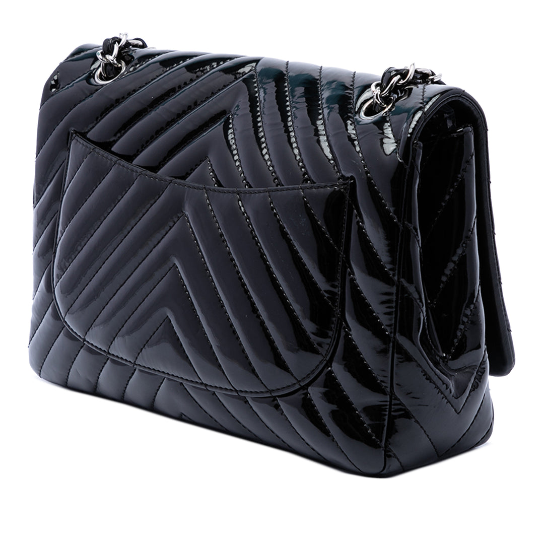 Chanel Jumbo Classic Chevron Cuir verni Simple rabat