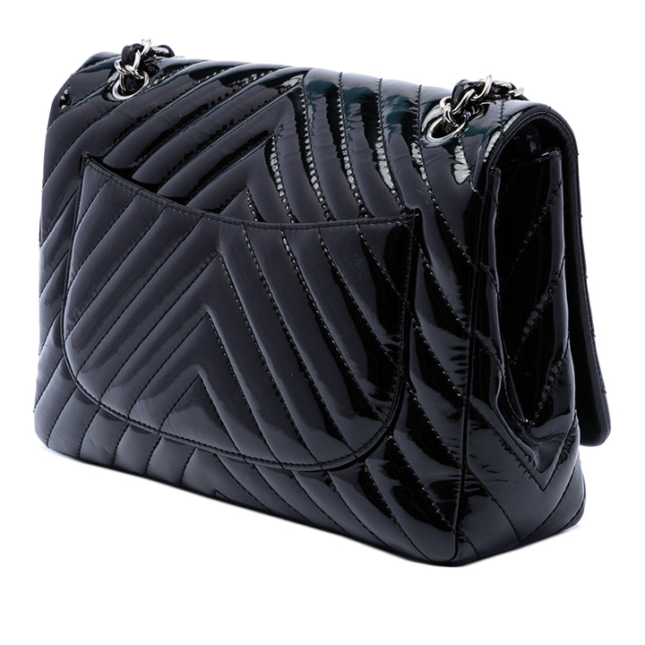 Chanel Jumbo Classic Chevron Cuir verni Simple rabat
