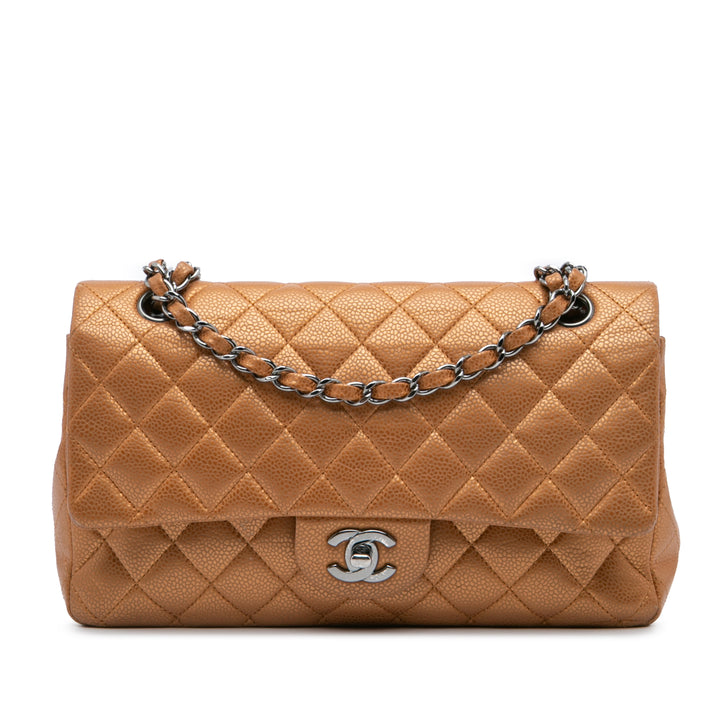 Chanel Medium Classic Métallisé Caviar Double rabat Marron