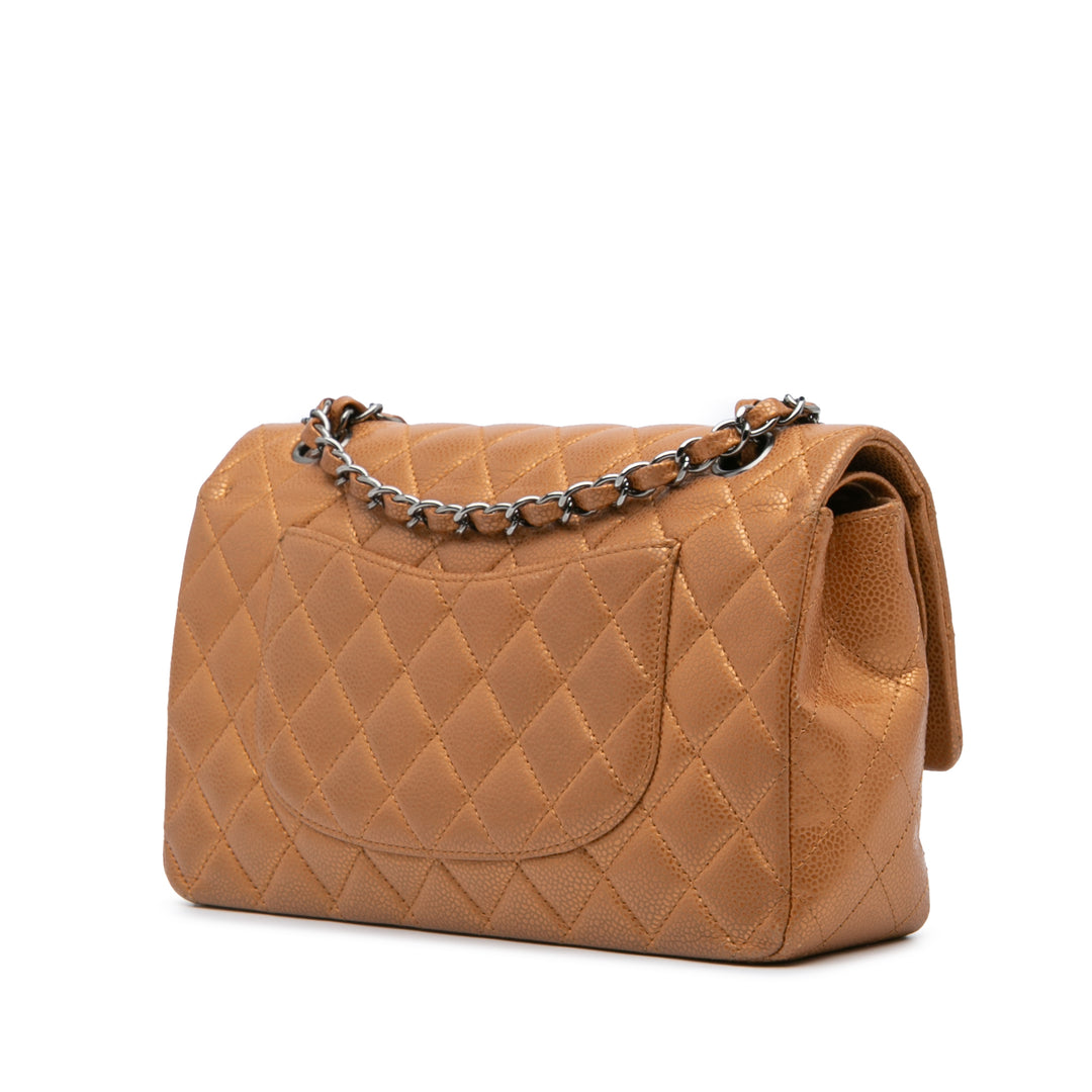 Chanel Medium Classic Métallisé Caviar Double rabat Marron