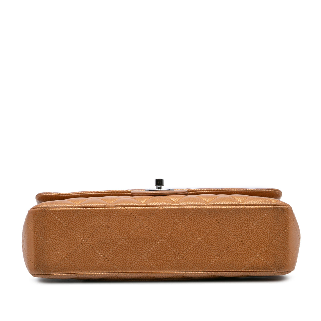 Chanel Medium Classic Métallisé Caviar Double rabat Marron