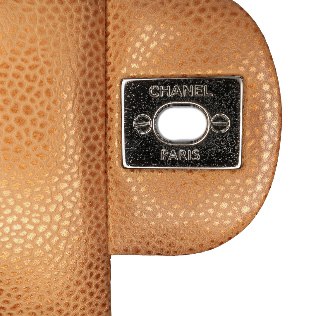 Chanel Medium Classic Métallisé Caviar Double rabat Marron