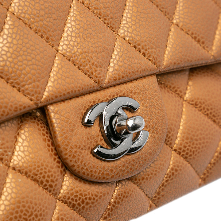 Chanel Medium Classic Métallisé Caviar Double rabat Marron