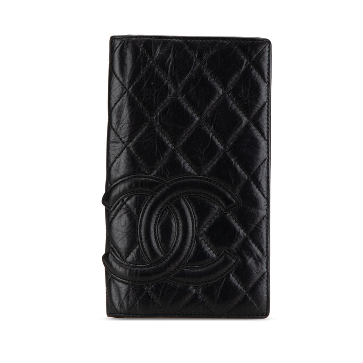 Quilted Aged Calfskin Cambon Ligne Bifold Wallet Black - Gaby Paris