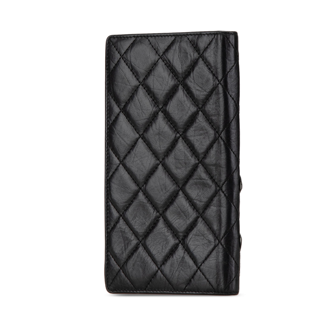 Quilted Aged Calfskin Cambon Ligne Bifold Wallet Black - Gaby Paris