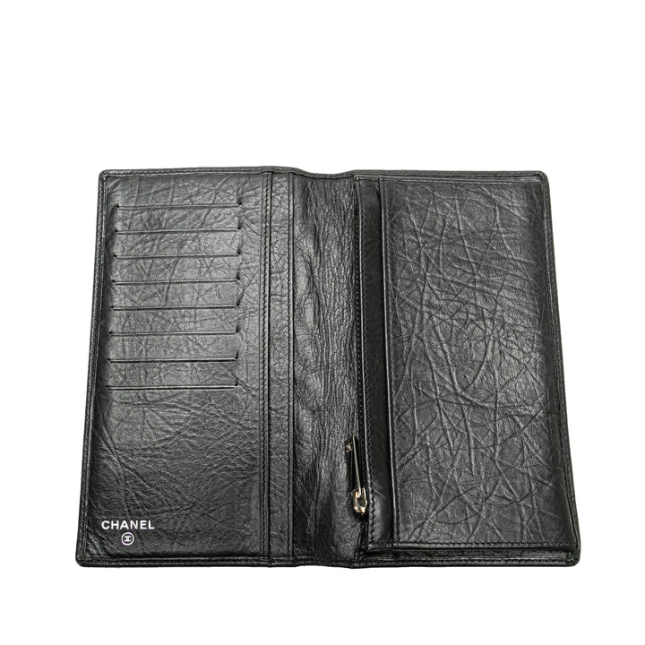 Quilted Aged Calfskin Cambon Ligne Bifold Wallet Black - Gaby Paris