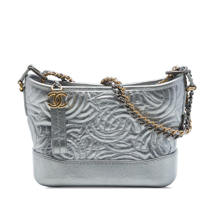 Chanel Métallisé CC Surpiqué Gabrielle Hobo Petit Cuir de veau Argenté