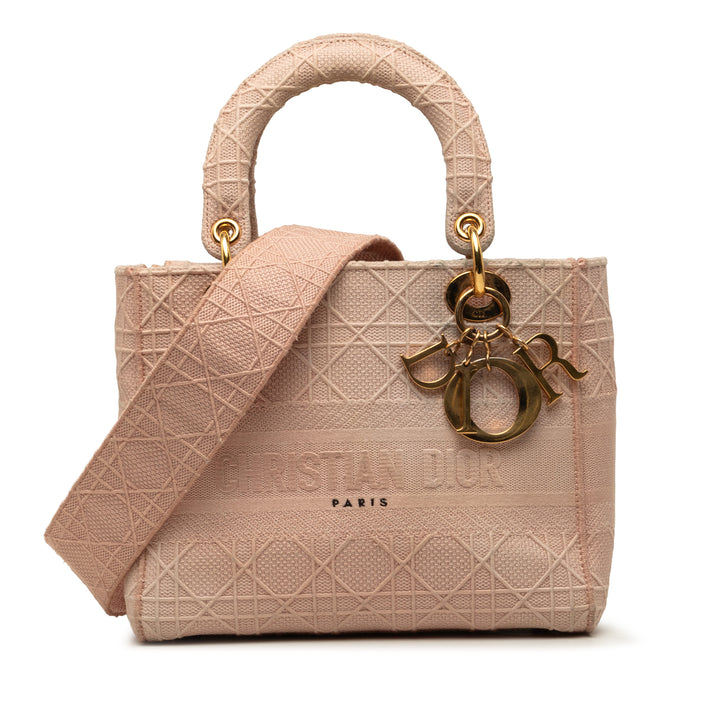 Dior Medium brodé Toile Cannage Lady D Lite