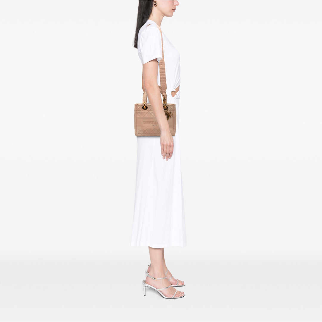 Dior Medium brodé Toile Cannage Lady D Lite