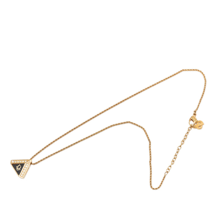 plaqué Émail Strass Triangle Logo Collier Noir