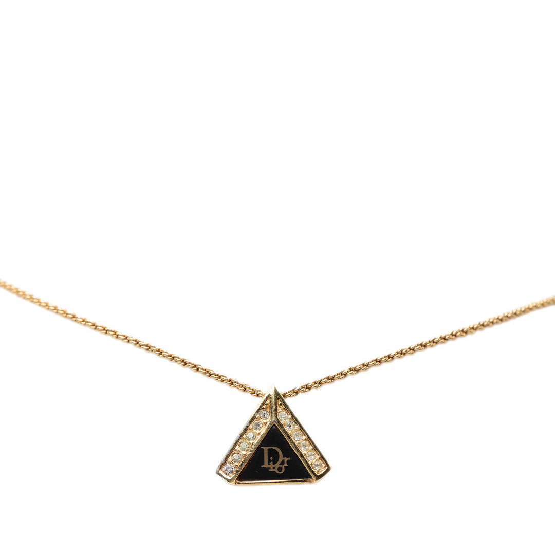 plaqué Émail Strass Triangle Logo Collier Noir