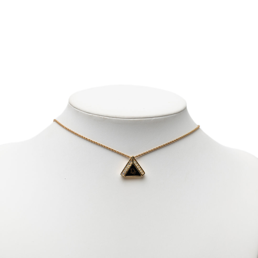 plaqué Émail Strass Triangle Logo Collier Noir
