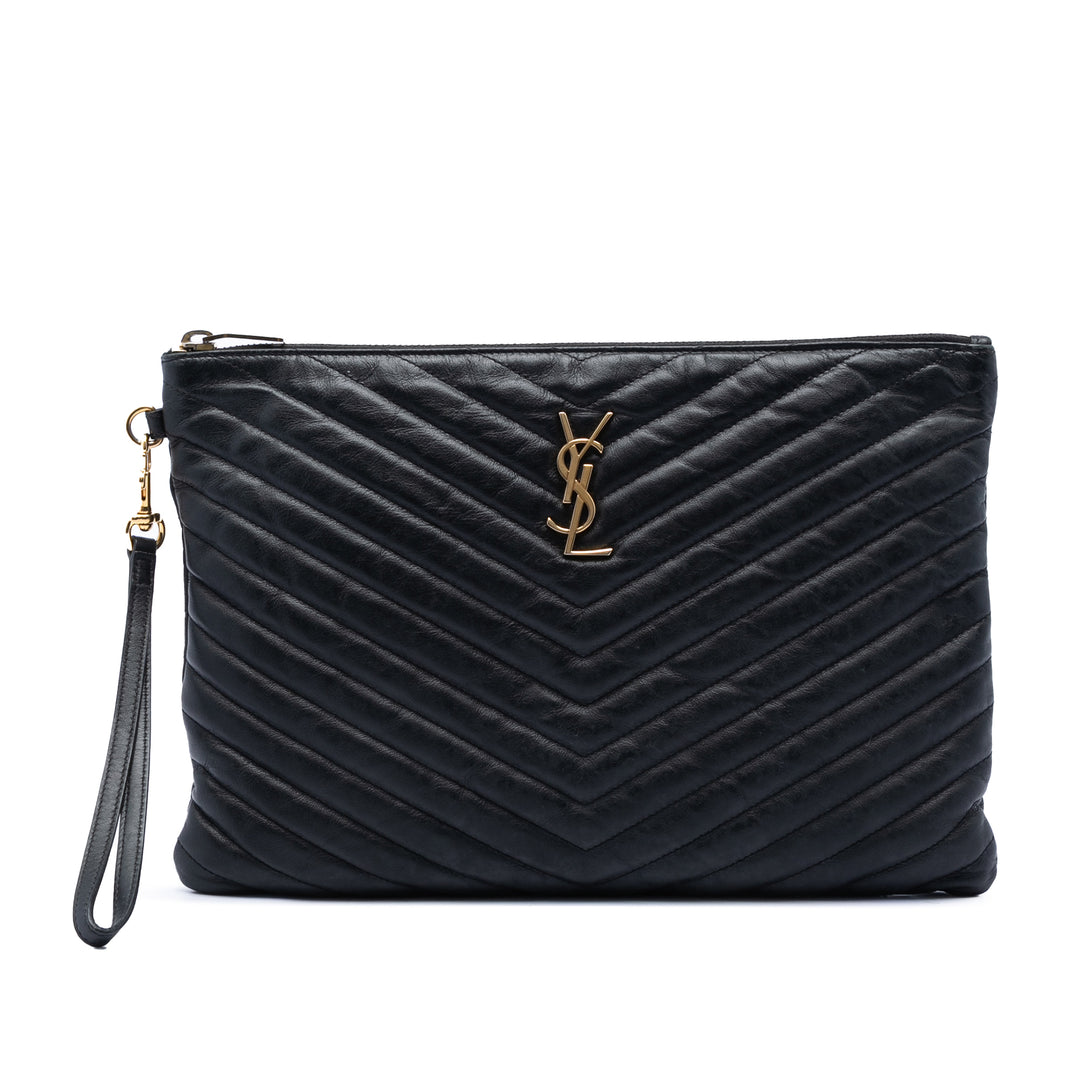Saint Laurent Chevron Cuir de veau Monogram Zip A4 Pochette