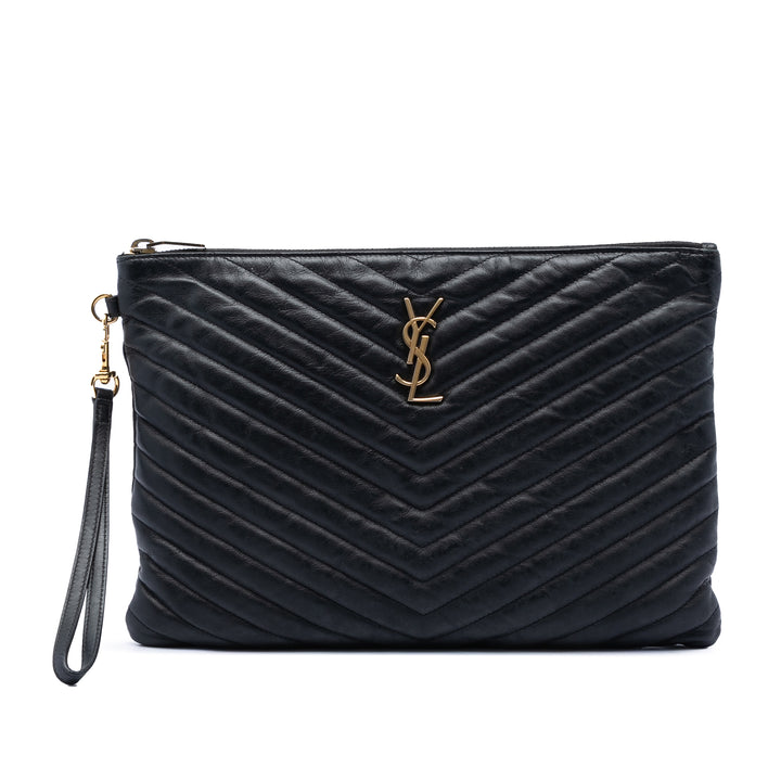Saint Laurent Chevron Cuir de veau Monogram Zip A4 Pochette