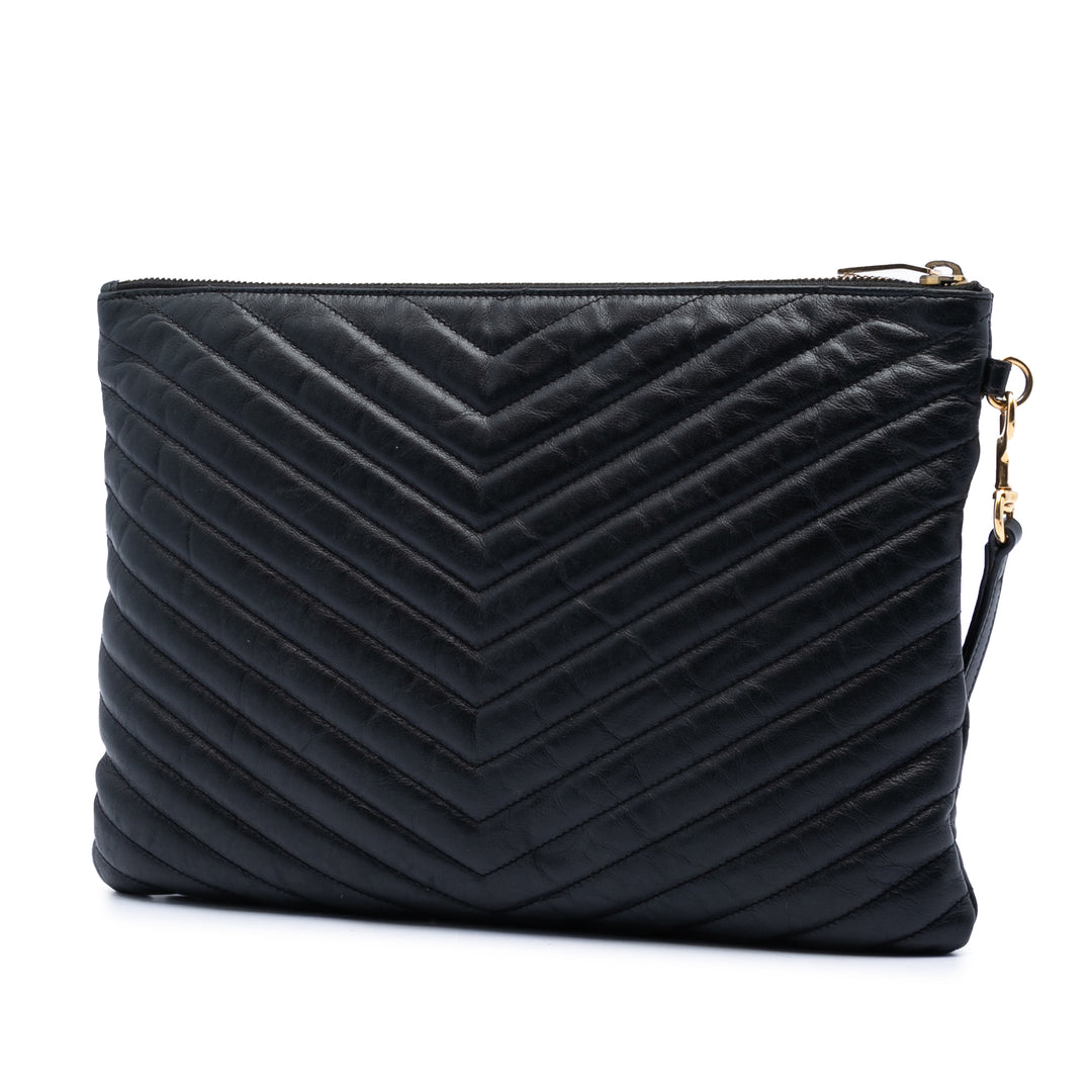 Saint Laurent Chevron Cuir de veau Monogram Zip A4 Pochette