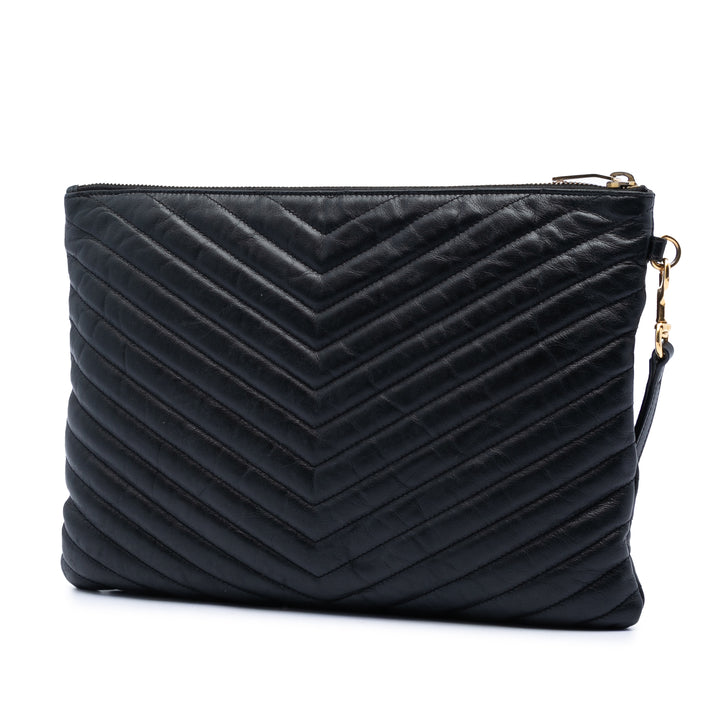 Saint Laurent Chevron Cuir de veau Monogram Zip A4 Pochette