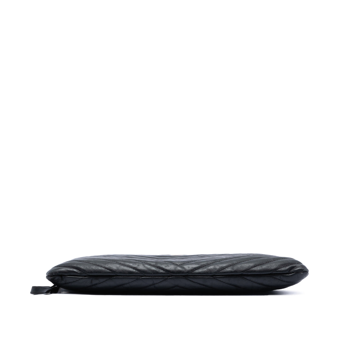 Saint Laurent Chevron Cuir de veau Monogram Zip A4 Pochette