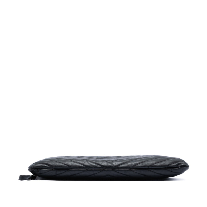 Saint Laurent Chevron Cuir de veau Monogram Zip A4 Pochette