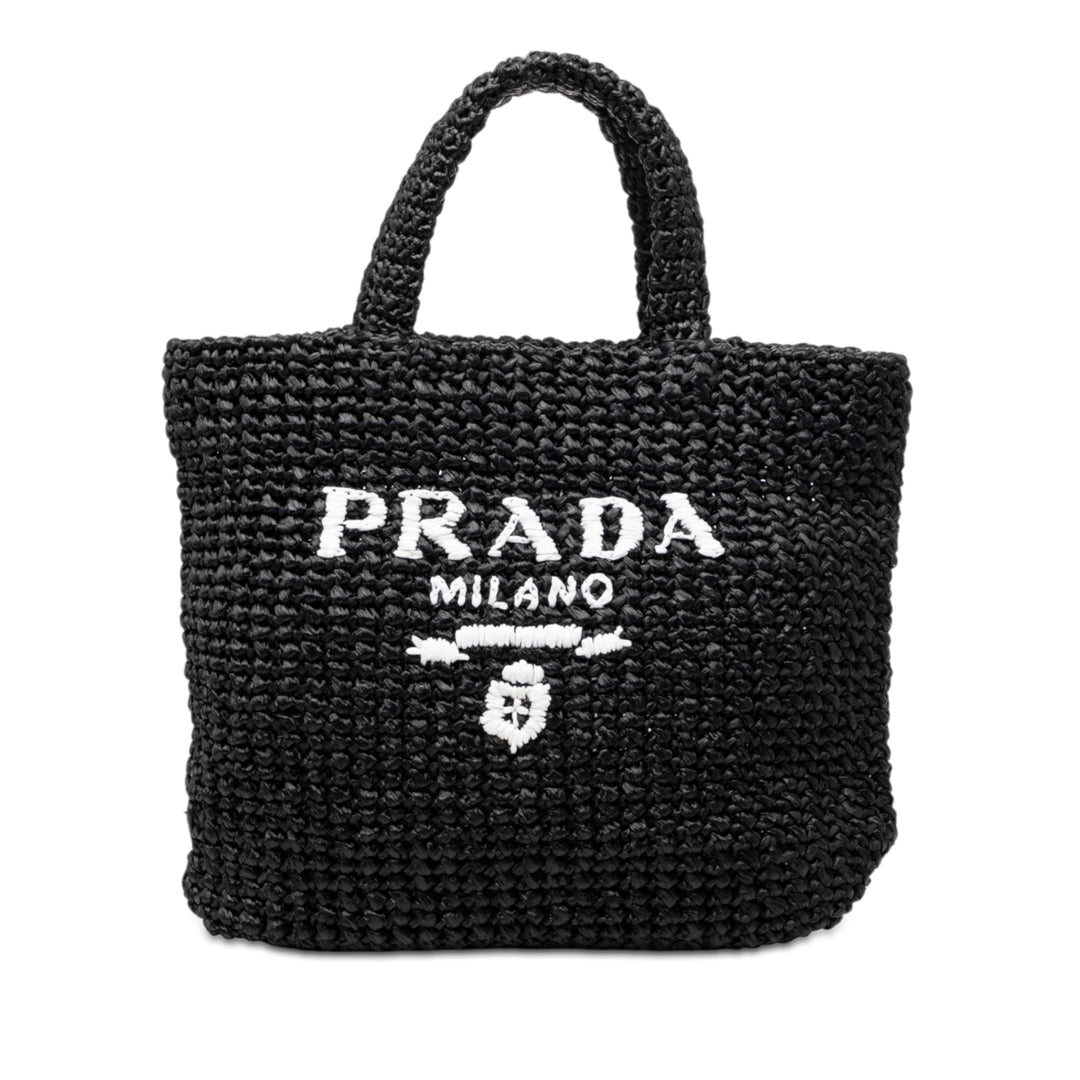Prada Small Raffia Effect Crochet brodé Logo Cabas