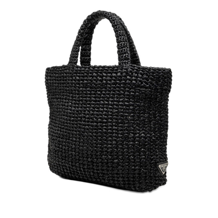 Prada Small Raffia Effect Crochet brodé Logo Cabas