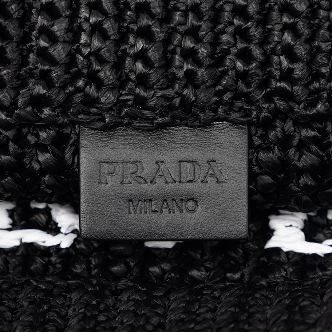 Prada Small Raffia Effect Crochet brodé Logo Cabas