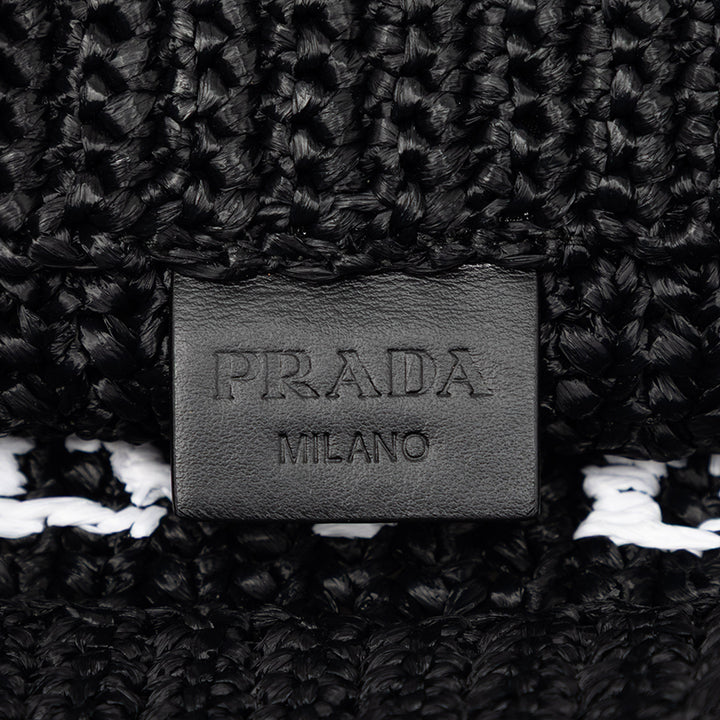 Prada Small Raffia Effect Crochet brodé Logo Cabas