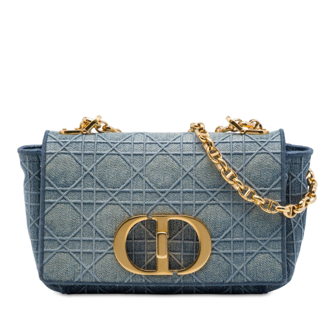 Dior brodé Cannage Caro Sac Petit Jean Bleu – vue principale – GABY PARIS
